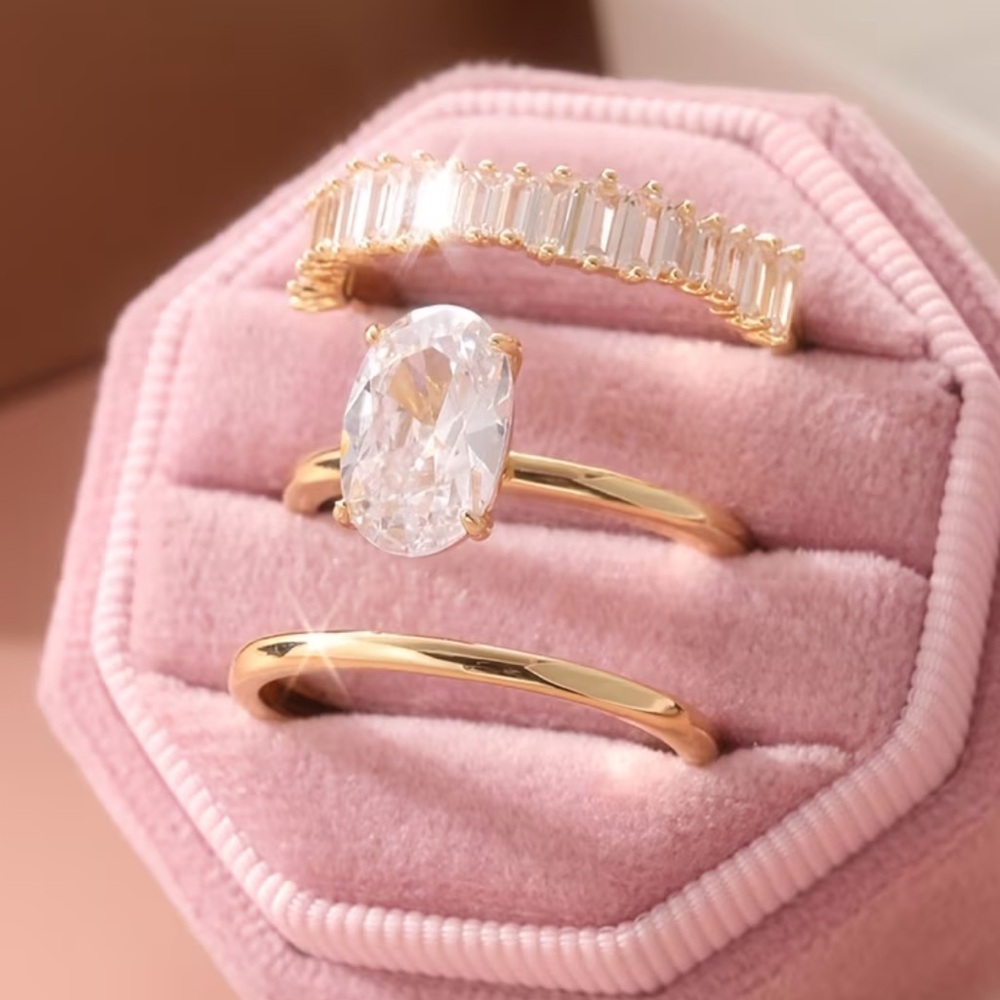 Gold Stackable Engagement Ring Set Size 7 - Picture 5 of 15